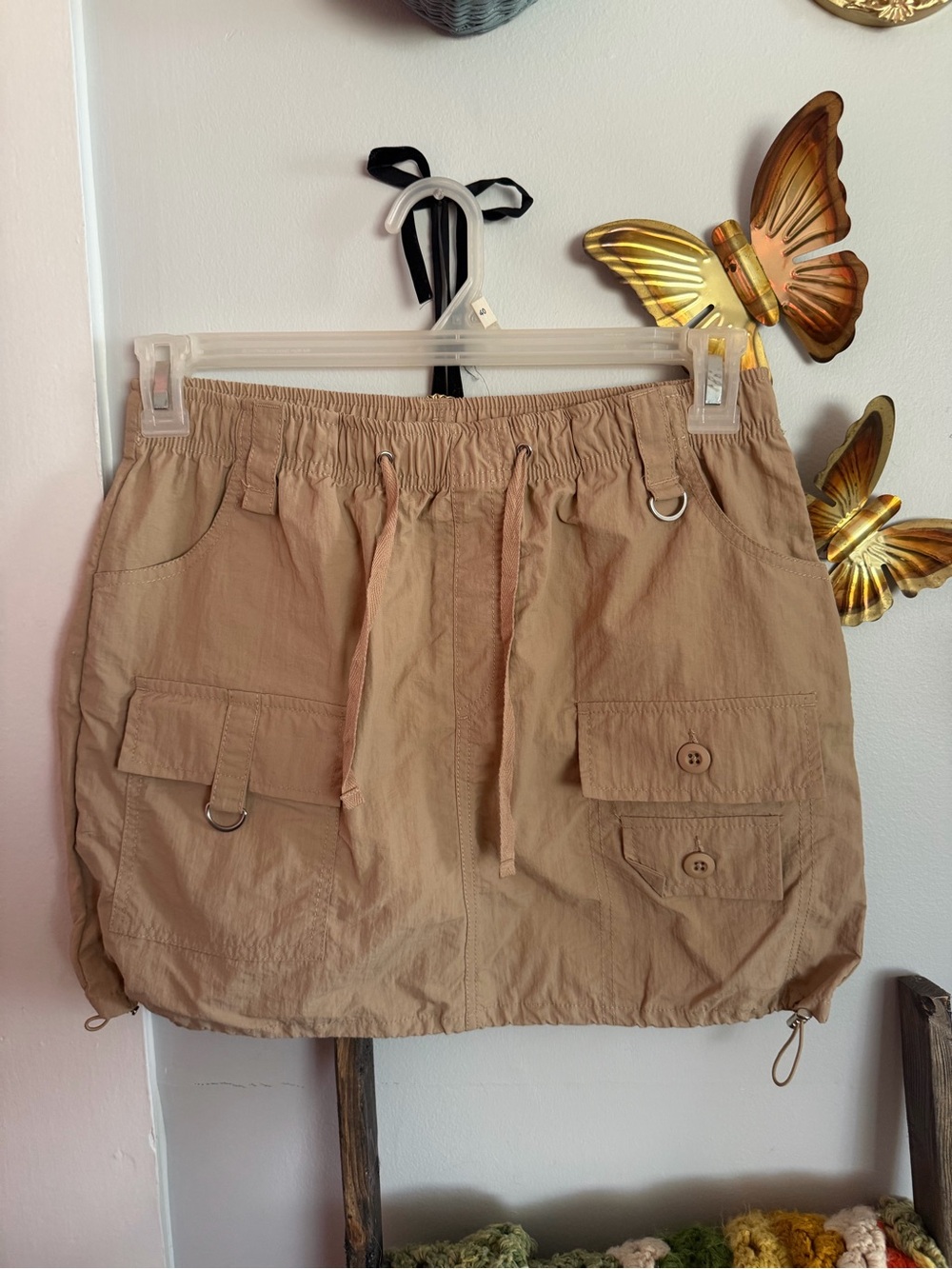 Beige Drawstring Utility Skirt for Women